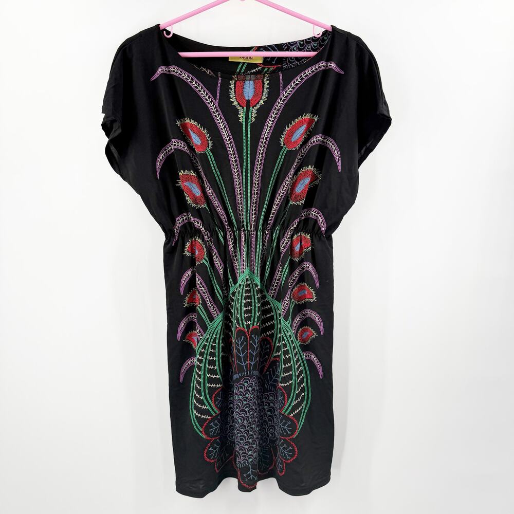 Orion London Dress XS/S Peacock Mini Black One Tree Hill Artsy Art To Wear Boho